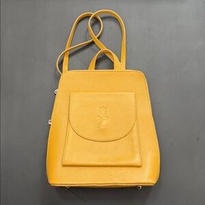 Mustard THE LEATHER Backpack. Made In Italy.Vera Pelle.
